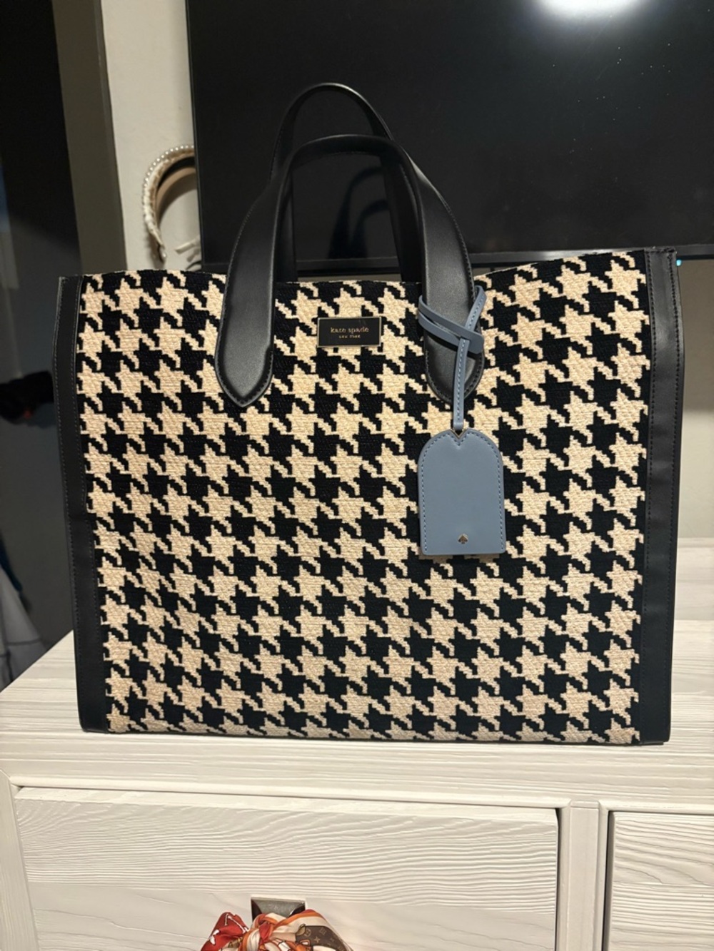 Kate Spade Houndstooth Tote with Blue Tag